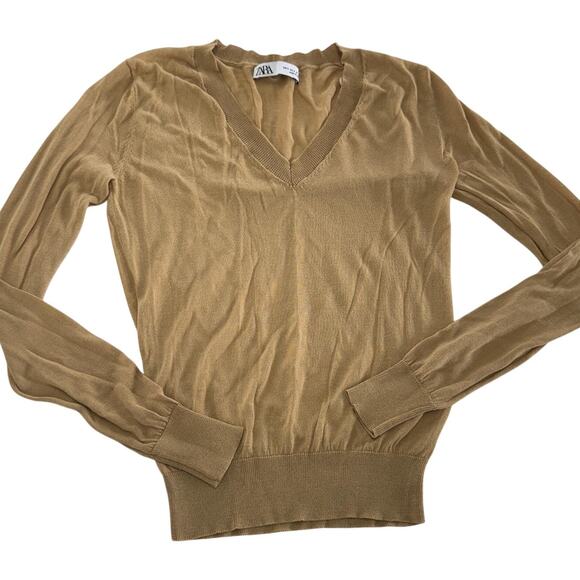 Zara Sweater Womens Small V Neck Lightweight Pullover Long Sleeve Modal Blend To - Picture 1 of 7